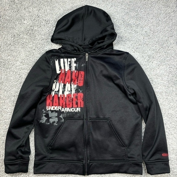 Under Armour Jacket Boys Medium Hooded Sweatshirt Live Hard Play Harder Active - Picture 1 of 4